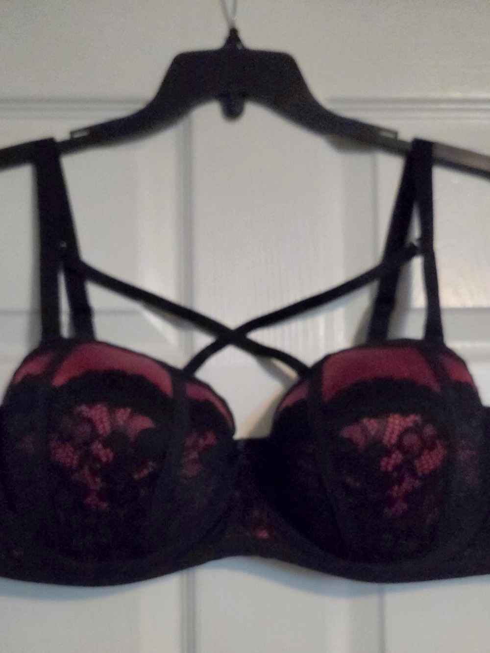 Torrid Lace Overlay Push-Up Bra with Crisscross Straps — Red & Black